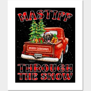 Christmas Mastiff Through The Snow Dog Santa Truck Tree Posters and Art